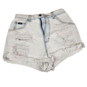 Lee Cut Off Shorts Womens Size M Blue Bleached Upcycled Shredded Frayed